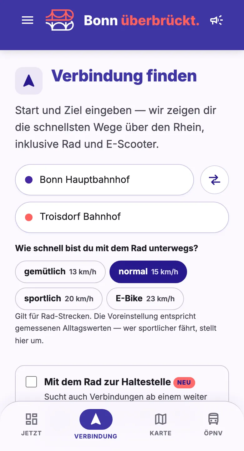 Bildschirmfoto: Eine Suche für alle Wege